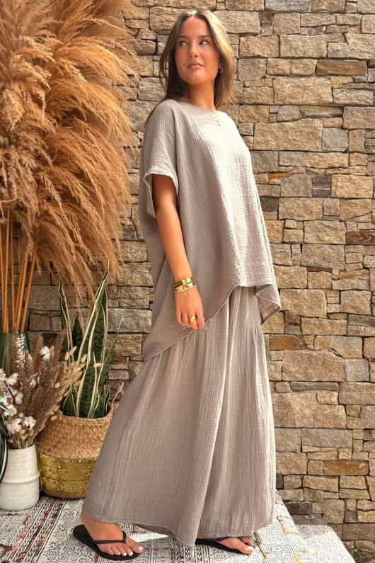 Pure Cotton Santos Keyhole Drape Back Top Mocha